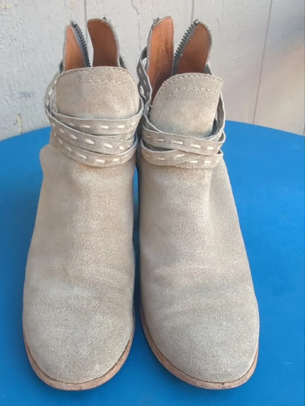 Women's Taupe Suede Ankle Booties with Strap Detail